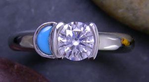 Sun and Moon Ring with Diamond and Turquoise
